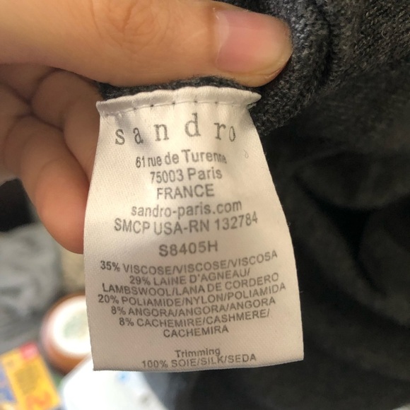 SANDRO Lambswool-Blended Tie Back Gray Sweater Size 3 - Picture 8 of 11